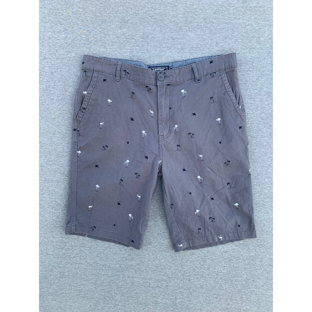 Company Eighty One‎ Mens Gray Flamingo Palm Tree Tropical Chino Shorts Size 34